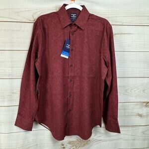 Society of Threads Red Paisley Print Slim Fit Long Sleeve Button Up Size Medium